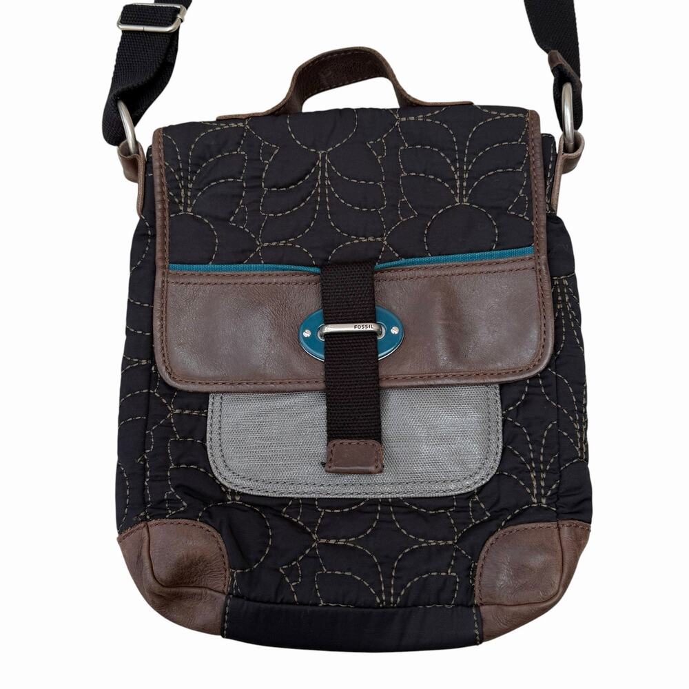 Vintage Y2K Fossil Key-Per Quilted Bag With Leather Trims